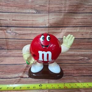 Vintage 1991 Red M&M plastic candy dispenser red/white waiving